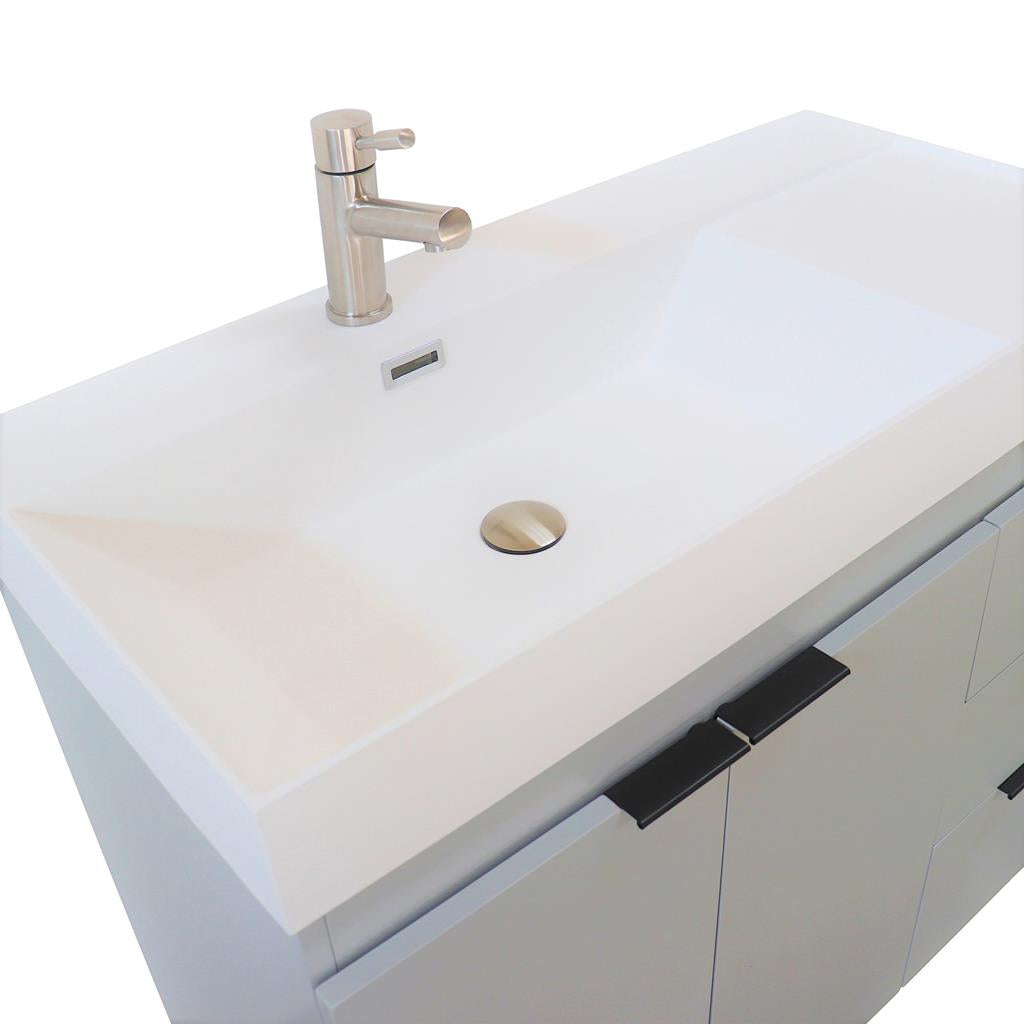 Bellaterra Evora 39" Single Vanity, French Gray, White Composite Granite Sink Top