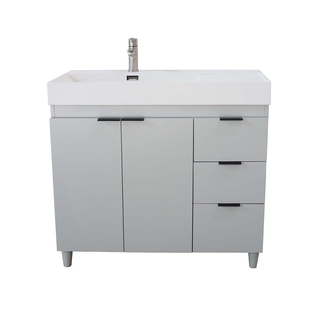 Bellaterra Evora 39" Single Vanity, French Gray, White Composite Granite Sink Top