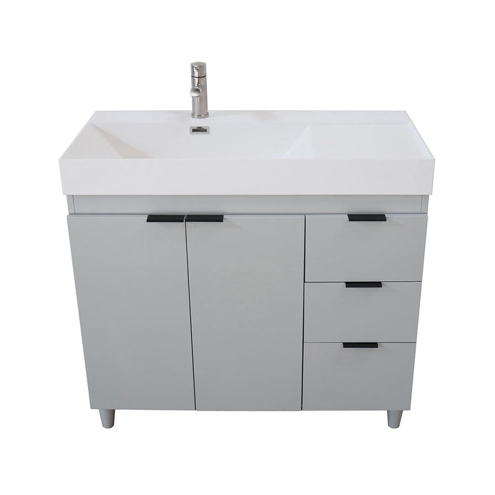 Bellaterra Evora 39" Single Vanity, French Gray, White Composite Granite Sink Top