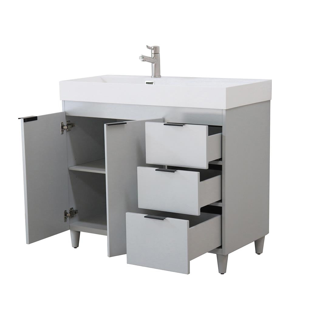 Bellaterra Evora 39" Single Vanity, French Gray, White Composite Granite Sink Top