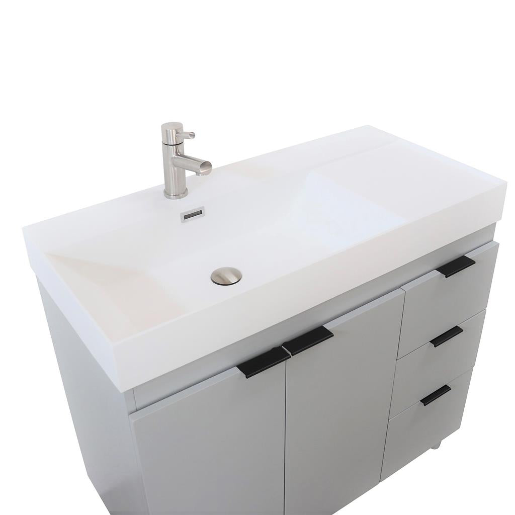 Bellaterra Evora 39" Single Vanity, French Gray, White Composite Granite Sink Top