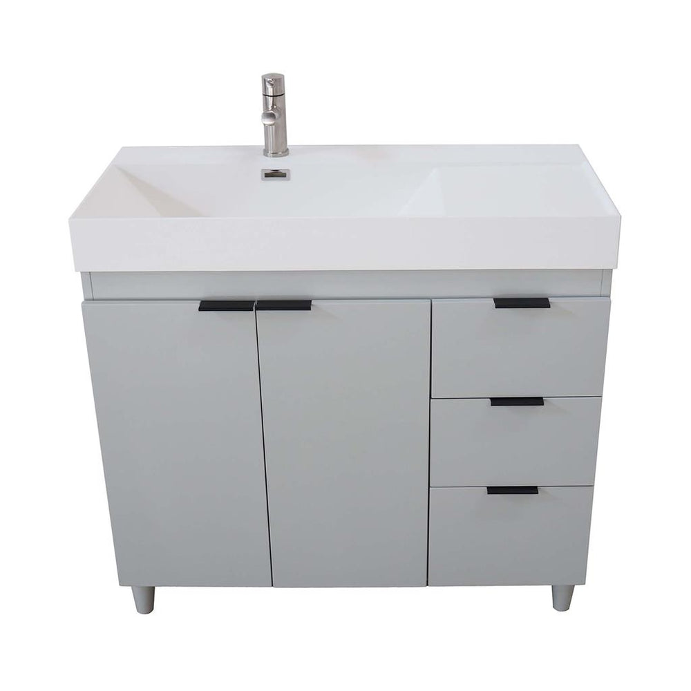 Bellaterra Evora 39" Single Vanity, French Gray, White Composite Granite Sink Top