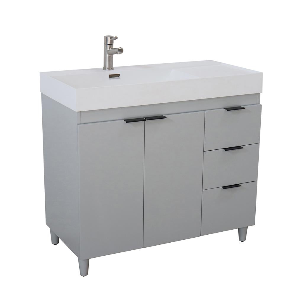 Bellaterra Evora 39" Single Vanity, French Gray, White Composite Granite Sink Top