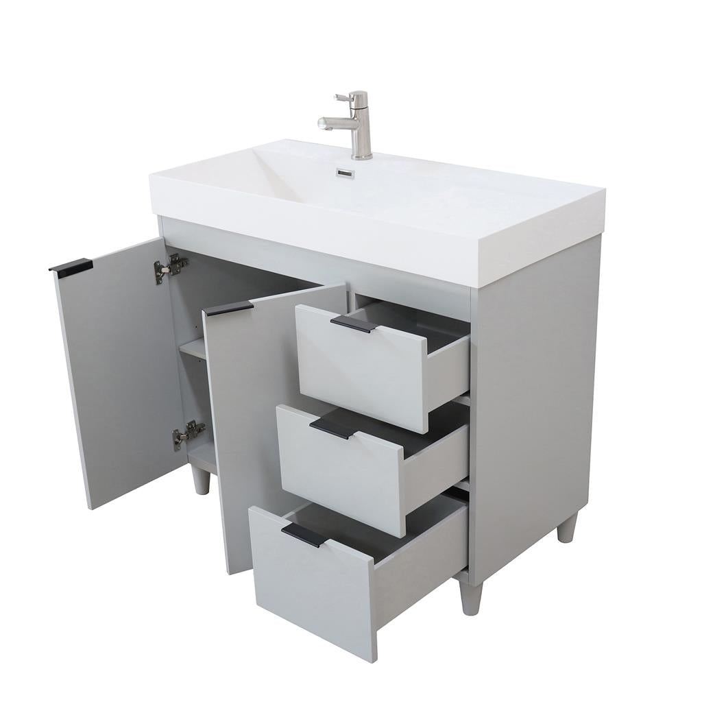 Bellaterra Evora 39" Single Vanity, French Gray, White Composite Granite Sink Top