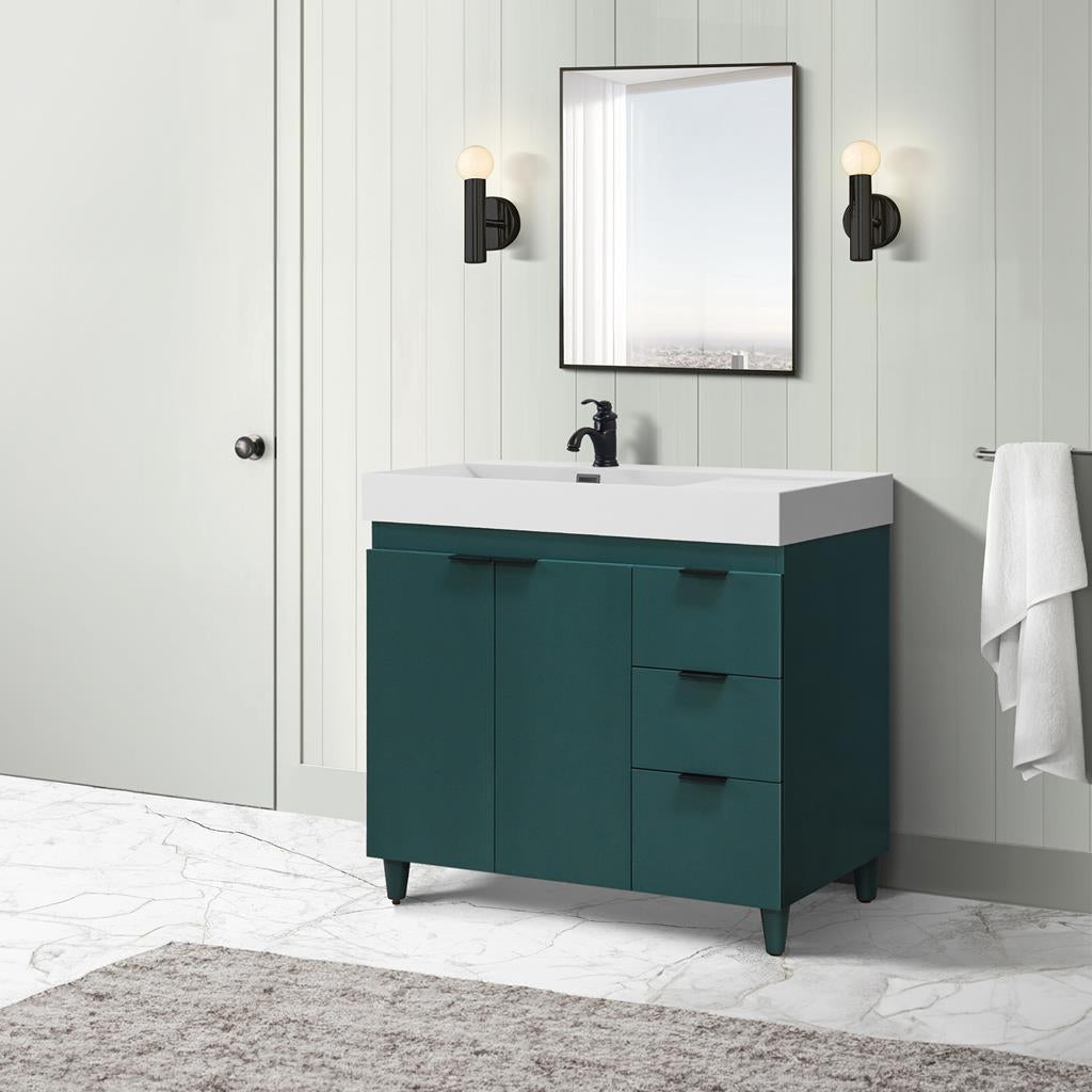 Bellaterra Evora 39" Single Vanity, Hunter Green, White Composite Granite Top