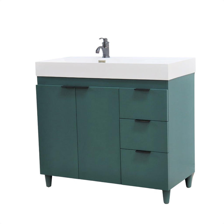 Bellaterra Evora 39" Single Vanity, Hunter Green, White Composite Granite Top