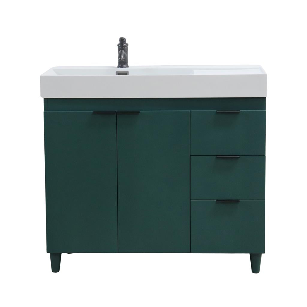 Bellaterra Evora 39" Single Vanity, Hunter Green, White Composite Granite Top