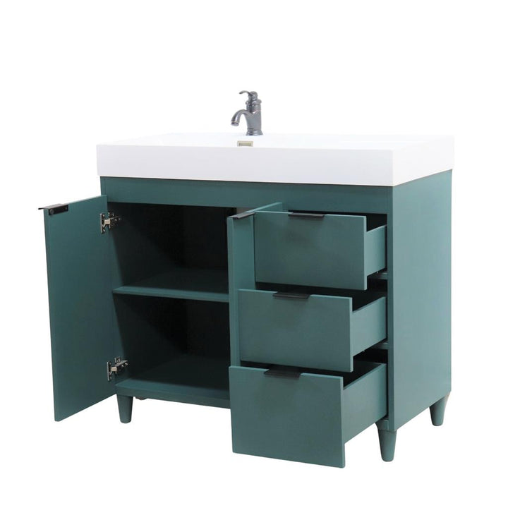 Bellaterra Evora 39" Single Vanity, Hunter Green, White Composite Granite Top