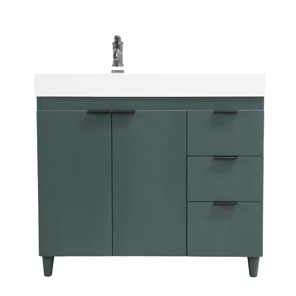 Bellaterra Evora 39" Single Vanity, Hunter Green, White Composite Granite Top