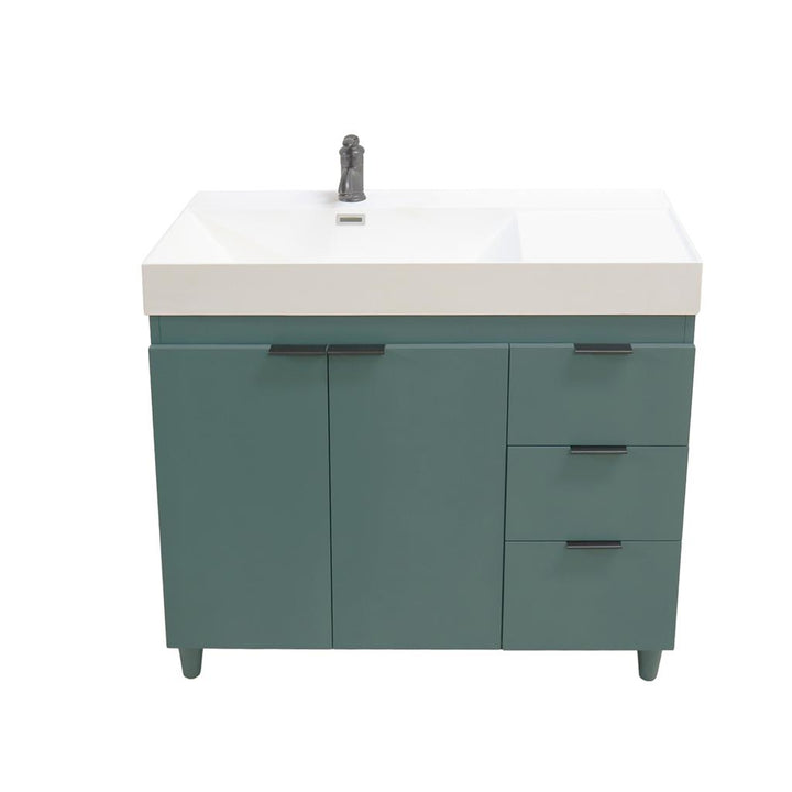 Bellaterra Evora 39" Single Vanity, Hunter Green, White Composite Granite Top