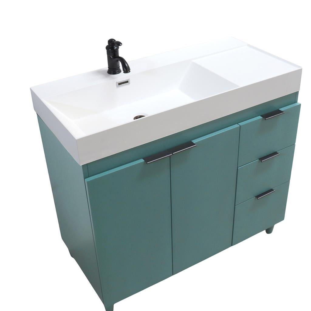 Bellaterra Evora 39" Single Vanity, Hunter Green, White Composite Granite Top