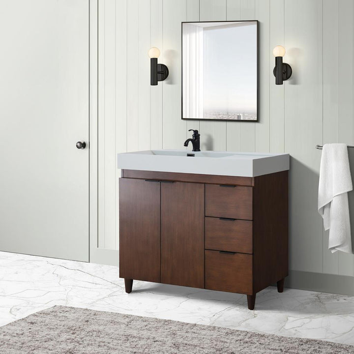 Bellaterra Evora 39" Single Vanity, Walnut, Light Gray Composite Granite Top