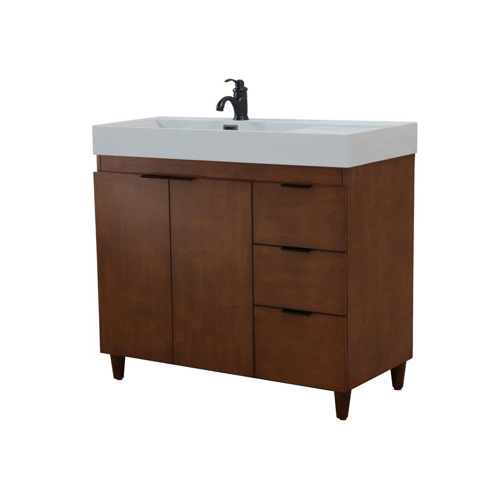 Bellaterra Evora 39" Single Vanity, Walnut, Light Gray Composite Granite Top