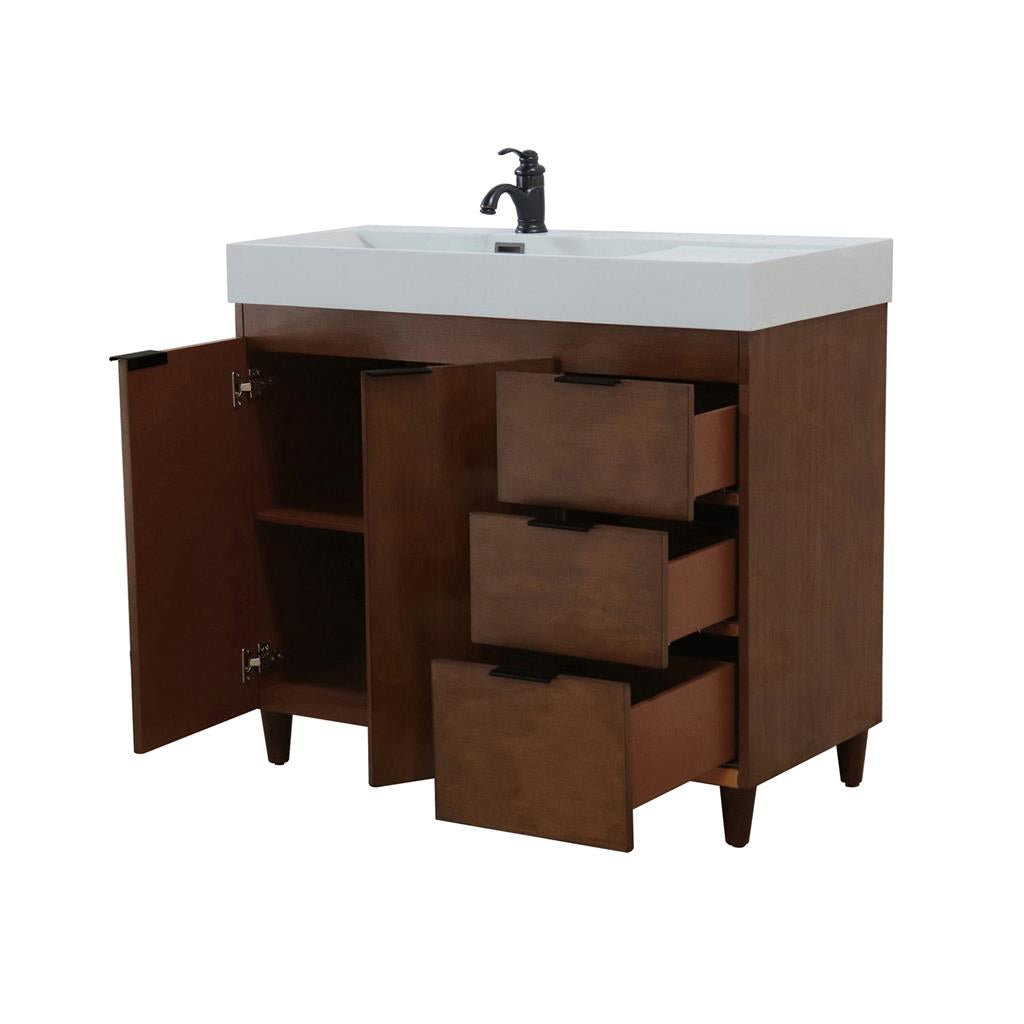 Bellaterra Evora 39" Single Vanity, Walnut, Light Gray Composite Granite Top