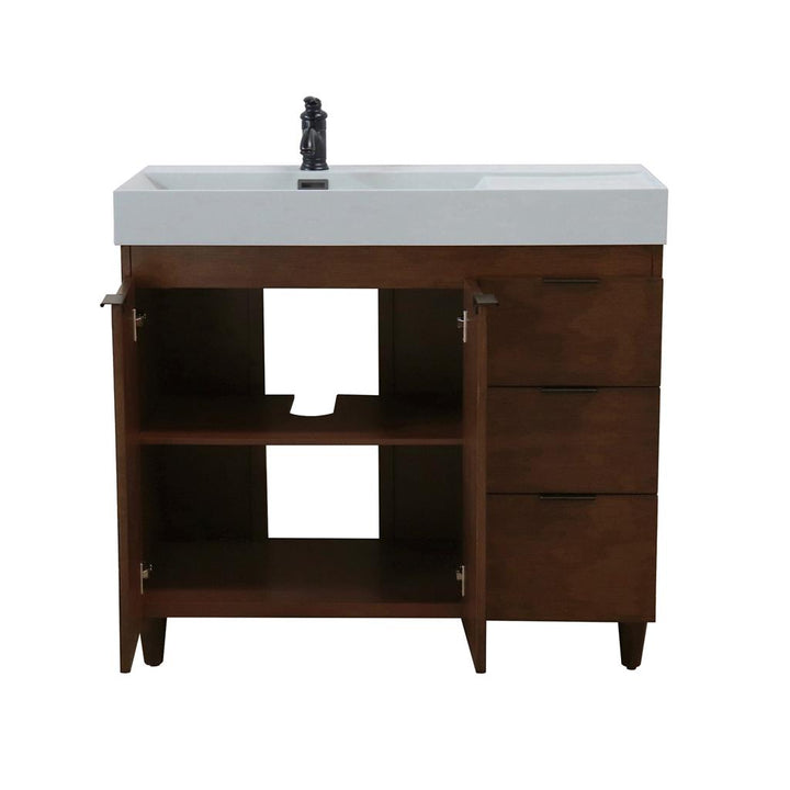 Bellaterra Evora 39" Single Vanity, Walnut, Light Gray Composite Granite Top