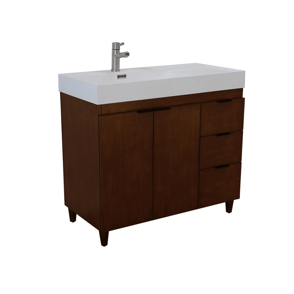 Bellaterra Evora 39" Single Vanity, Walnut, Light Gray Composite Granite Top