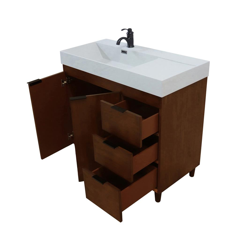 Bellaterra Evora 39" Single Vanity, Walnut, Light Gray Composite Granite Top