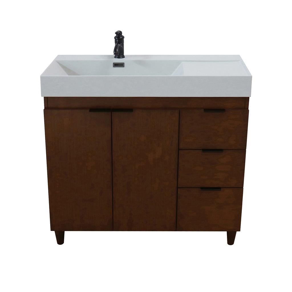 Bellaterra Evora 39" Single Vanity, Walnut, Light Gray Composite Granite Top