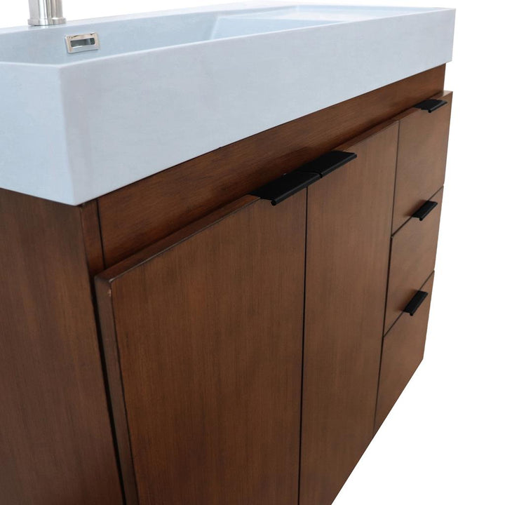 Bellaterra Evora 39" Single Vanity, Walnut, Light Gray Composite Granite Top