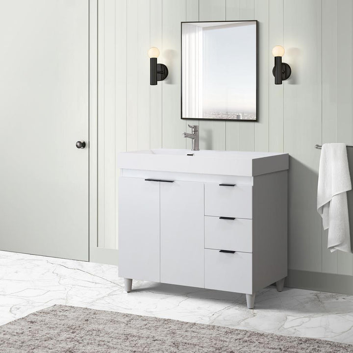 Bellaterra Evora 39" Single Vanity, White, White Composite Granite Top