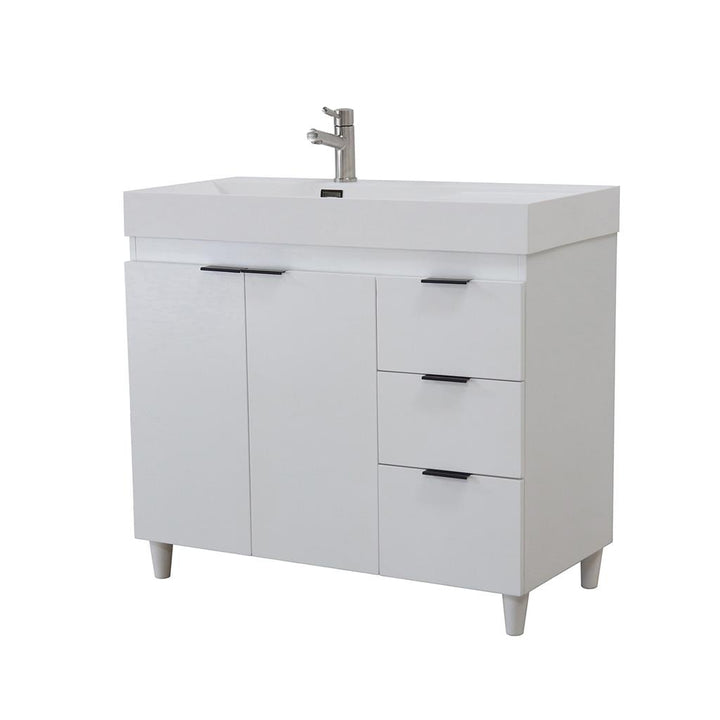 Bellaterra Evora 39" Single Vanity, White, White Composite Granite Top