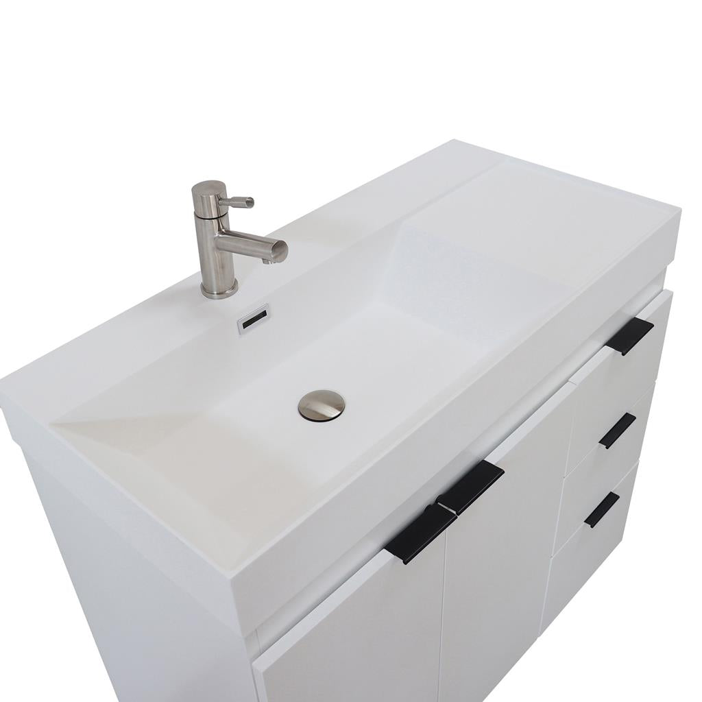 Bellaterra Evora 39" Single Vanity, White, White Composite Granite Top