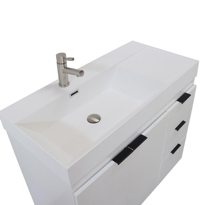 Bellaterra Evora 39" Single Vanity, White, White Composite Granite Top