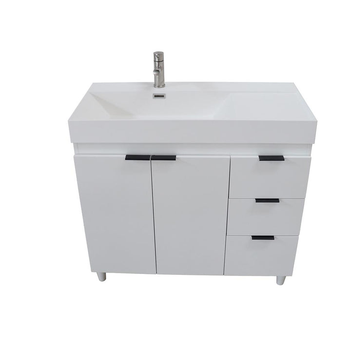 Bellaterra Evora 39" Single Vanity, White, White Composite Granite Top