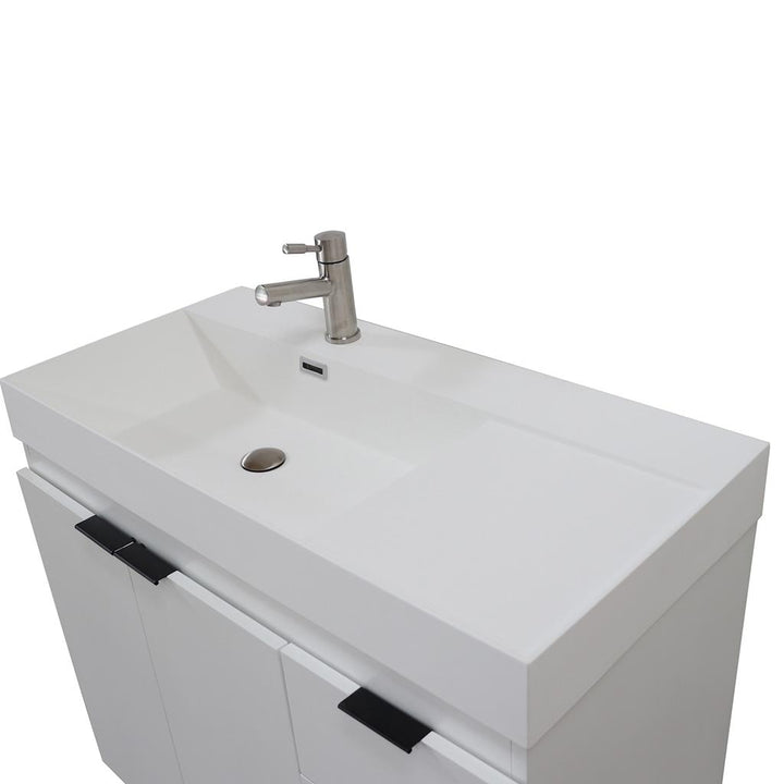 Bellaterra Evora 39" Single Vanity, White, White Composite Granite Top