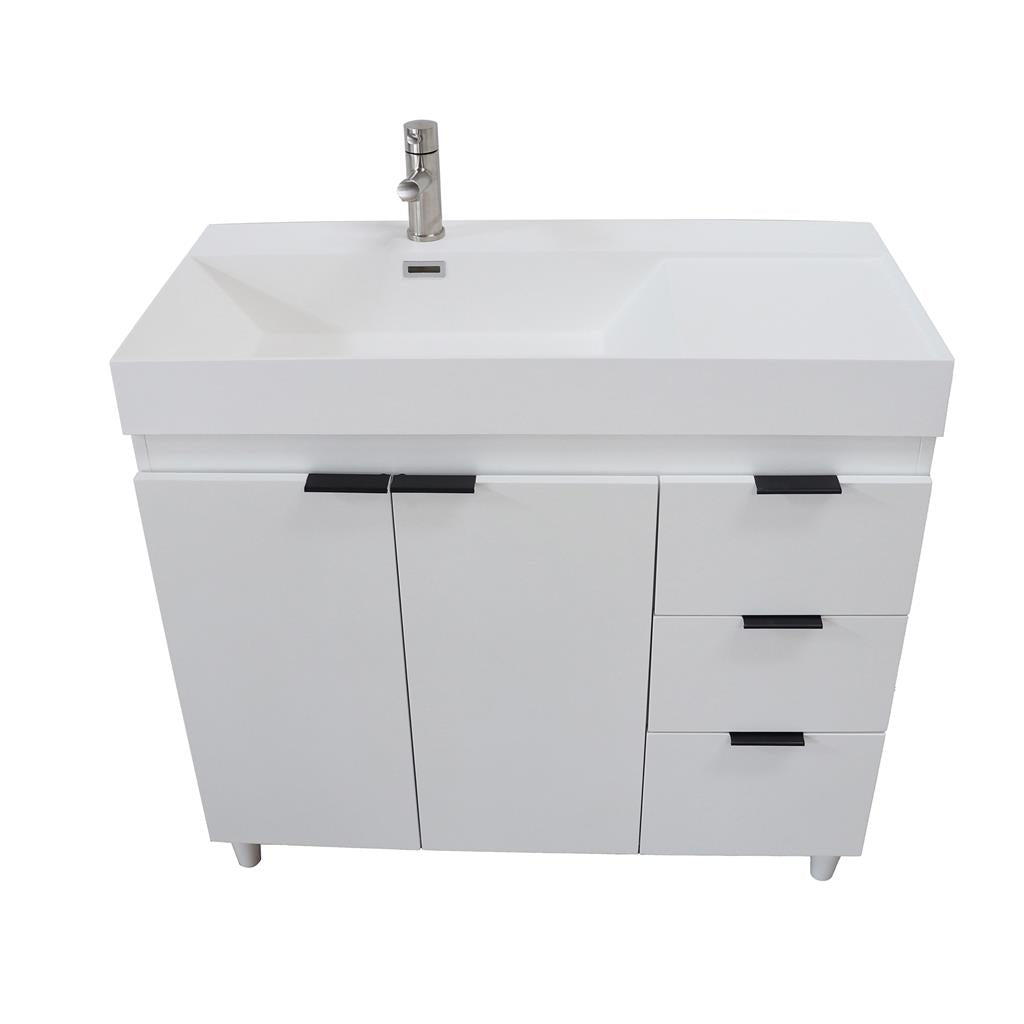 Bellaterra Evora 39" Single Vanity, White, White Composite Granite Top