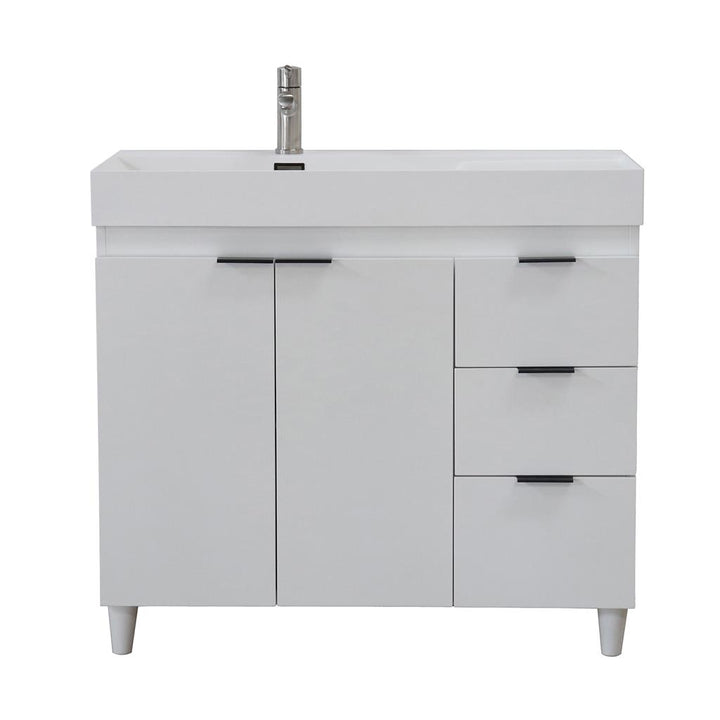 Bellaterra Evora 39" Single Vanity, White, White Composite Granite Top