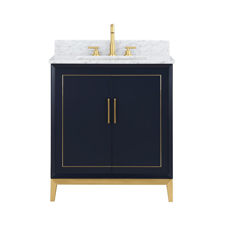Bemma, Gracie 30" Single Vanity, Pacific Blue/Satin Brass, Carrara Marble Top#top-options_carrara-marble-top