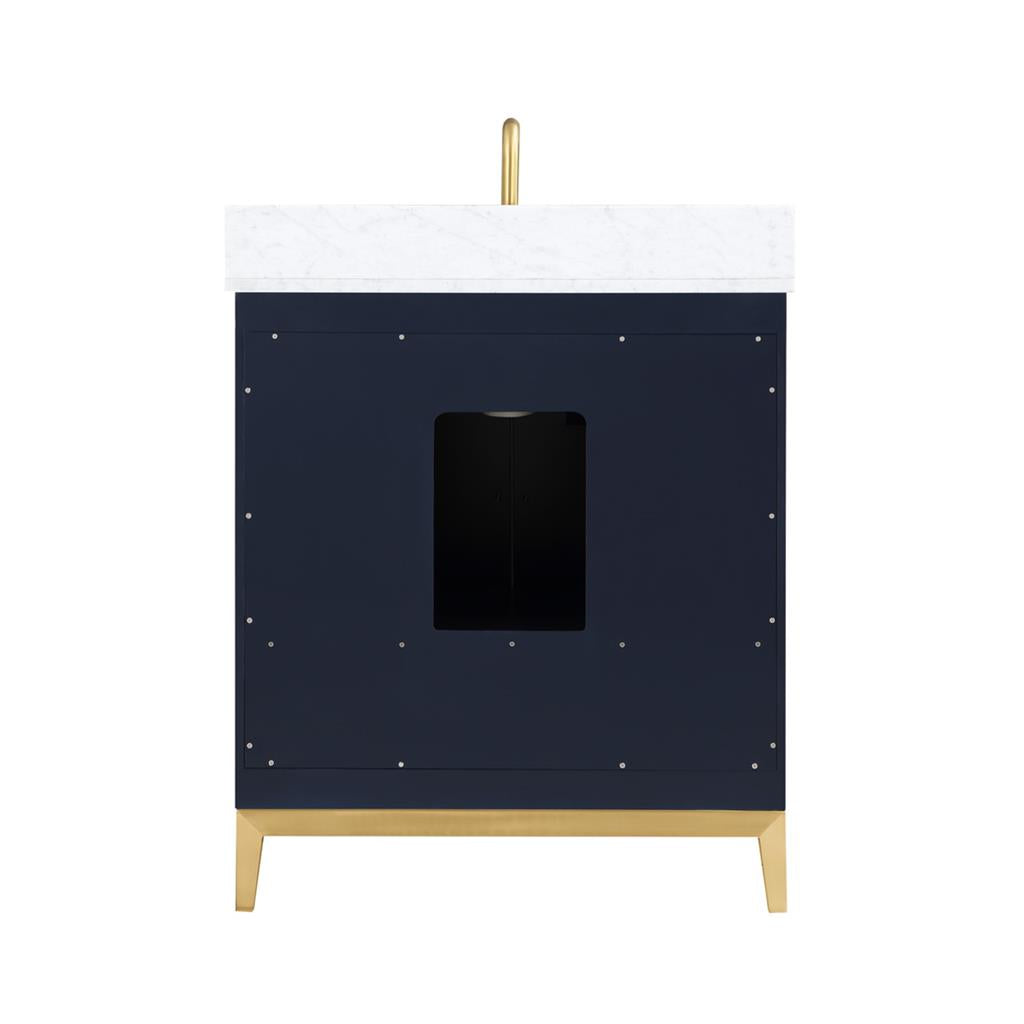 Bemma, Gracie 30" Single Vanity, Pacific Blue/Satin Brass, Carrara Marble Top#top-options_carrara-marble-top