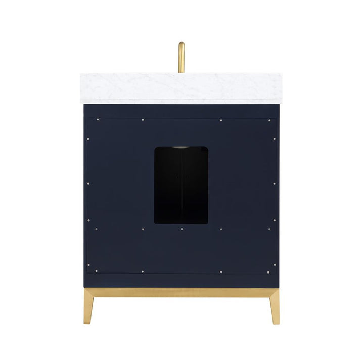 Bemma, Gracie 30" Single Vanity, Pacific Blue/Satin Brass, Carrara Marble Top#top-options_carrara-marble-top