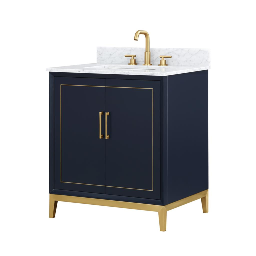 Bemma, Gracie 30" Single Vanity, Pacific Blue/Satin Brass, Carrara Marble Top#top-options_carrara-marble-top