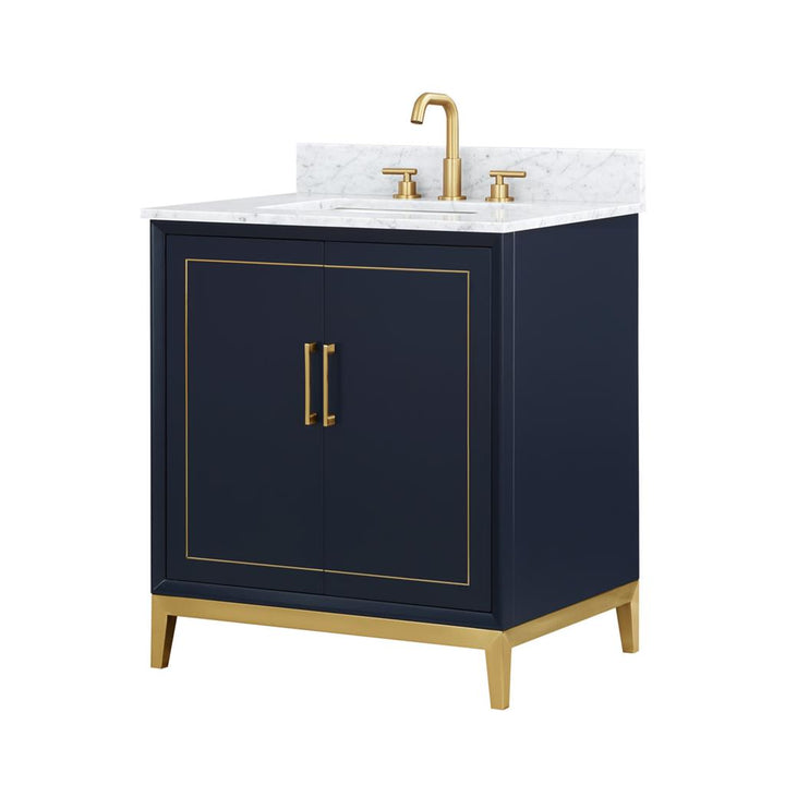 Bemma, Gracie 30" Single Vanity, Pacific Blue/Satin Brass, Carrara Marble Top#top-options_carrara-marble-top