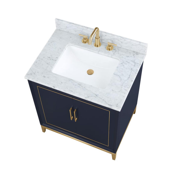 Bemma, Gracie 30" Single Vanity, Pacific Blue/Satin Brass, Carrara Marble Top#top-options_carrara-marble-top