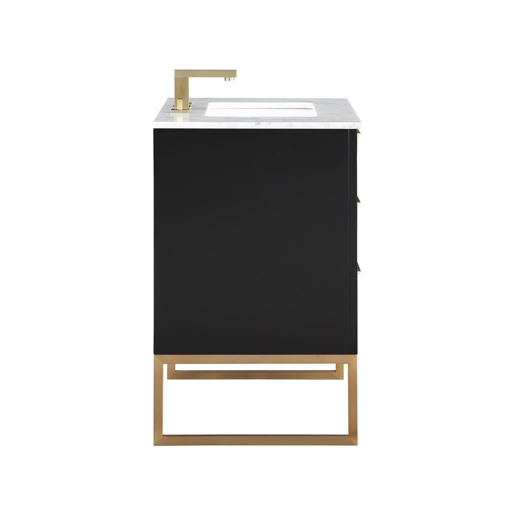 Bemma, Markham 30" Single Vanity, Midnight Black/Satin Brass,Carrara Marble Top#top-options_carrara-marble-top