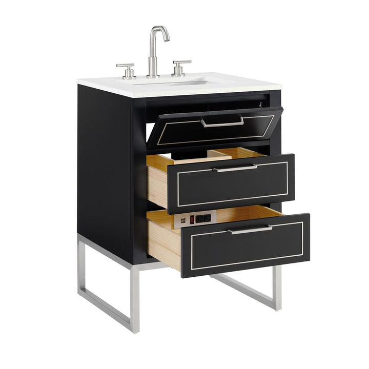 Bemma, Markham 24" Single Vanity, Midnight Black/Brushed Nickel, White Quartz Top#top-options_white-quartz-top