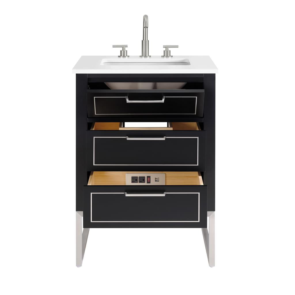 Bemma, Markham 24" Single Vanity, Midnight Black/Brushed Nickel, White Quartz Top#top-options_white-quartz-top