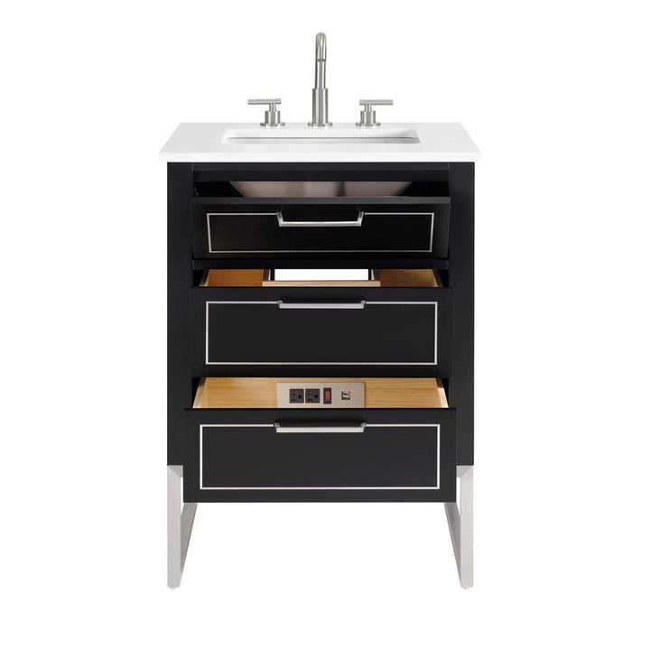 Bemma, Markham 24" Single Vanity, Midnight Black/Brushed Nickel, White Quartz Top#top-options_white-quartz-top