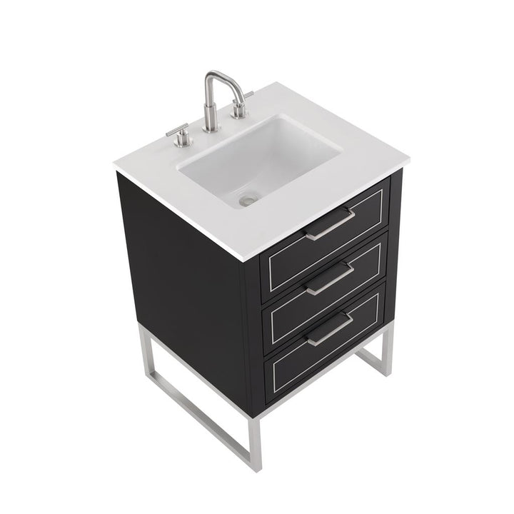 Bemma, Markham 24" Single Vanity, Midnight Black/Brushed Nickel, White Quartz Top#top-options_white-quartz-top
