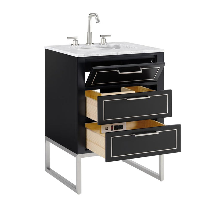 Bemma, Markham 24" Single Vanity, Midnight Black/Brushed Nickel, Carrara Marble Top#top-options_carrara-marble-top