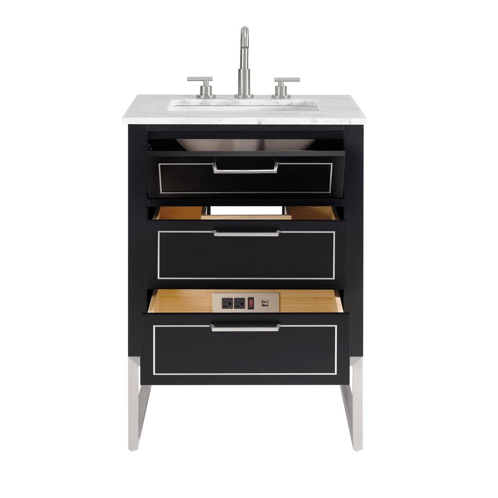 Bemma, Markham 24" Single Vanity, Midnight Black/Brushed Nickel, Carrara Marble Top#top-options_carrara-marble-top