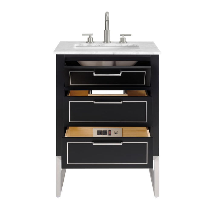 Bemma, Markham 24" Single Vanity, Midnight Black/Brushed Nickel, Carrara Marble Top#top-options_carrara-marble-top