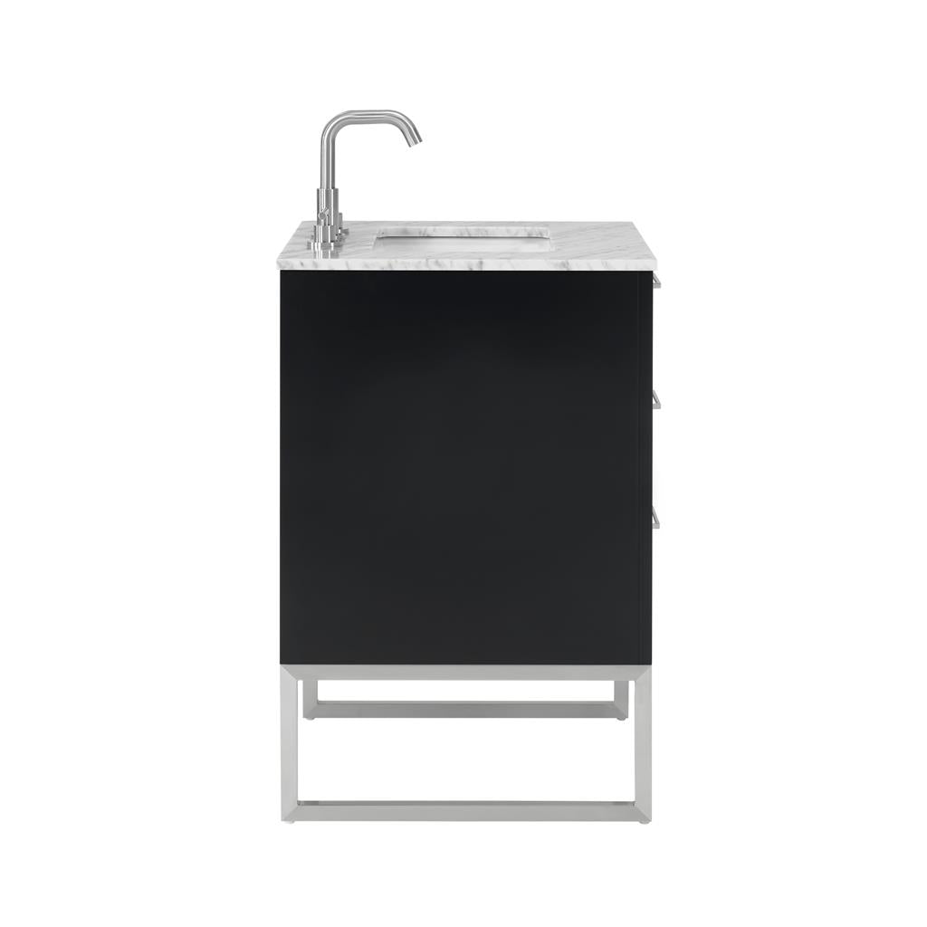 Bemma, Markham 24" Single Vanity, Midnight Black/Brushed Nickel, Carrara Marble Top#top-options_carrara-marble-top
