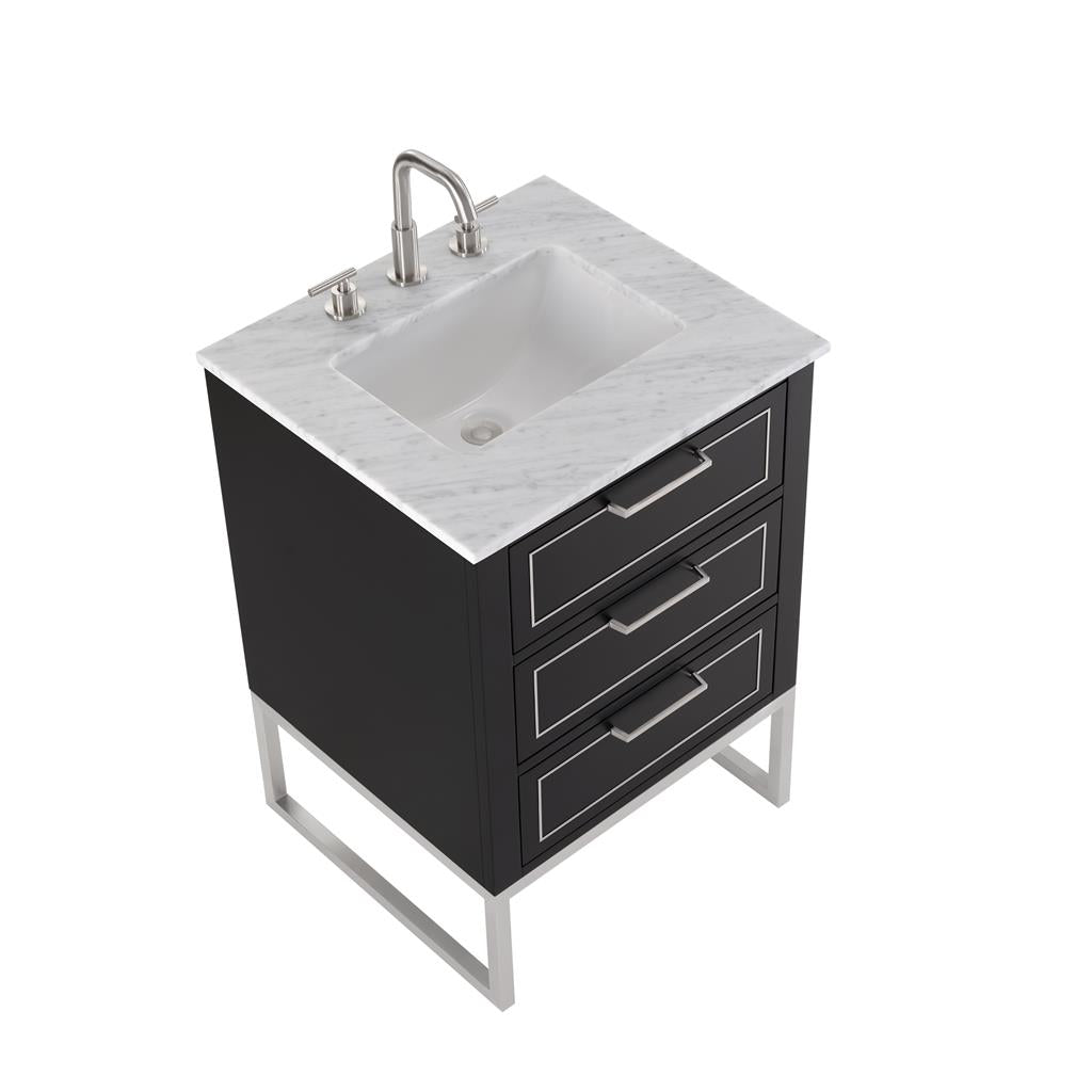 Bemma, Markham 24" Single Vanity, Midnight Black/Brushed Nickel, Carrara Marble Top#top-options_carrara-marble-top