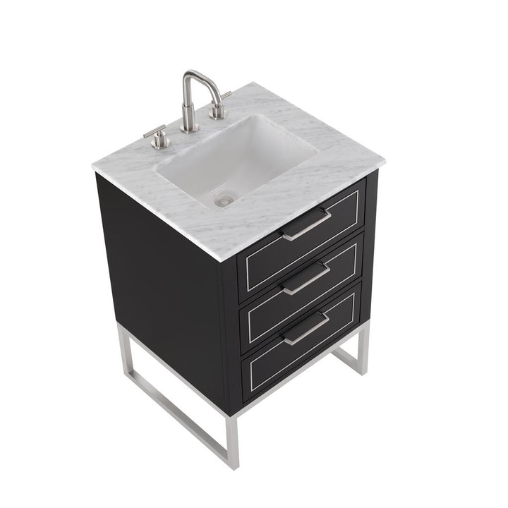 Bemma, Markham 24" Single Vanity, Midnight Black/Brushed Nickel, Carrara Marble Top#top-options_carrara-marble-top