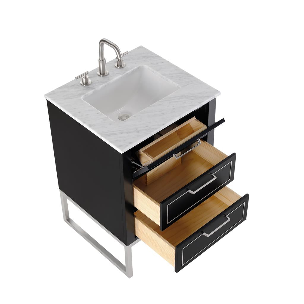 Bemma, Markham 24" Single Vanity, Midnight Black/Brushed Nickel, Carrara Marble Top#top-options_carrara-marble-top