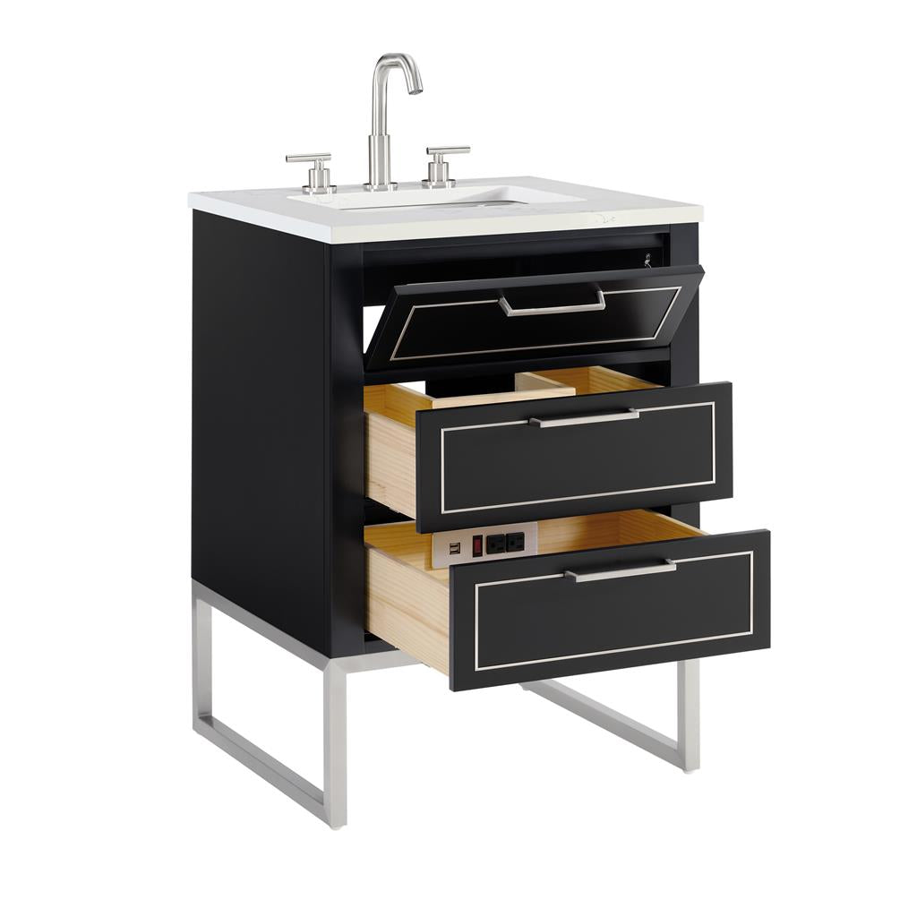 Bemma, Markham 24" Single Vanity, Midnight Black/Brushed Nickel, Calacatta Quartz Top#top-options_calacatta-quartz-top